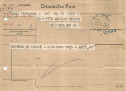 ALEMANIA 1948 TELEGRAMA DE STRALSUND A BERLIN - Telecom