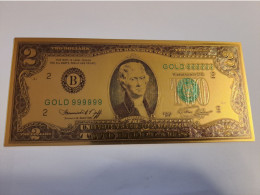 BANKNOTE / GOLDFOIL BILJET/ AMERICA  TWO  DOLLAR / SOUVENIR BILJET / UNC ** Goldfoil 012 ** - Other & Unclassified