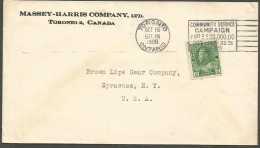 1926 Massey Harris Company Corner Card Cover 2c Admiral Slogan Toronto Ontario - Postgeschiedenis