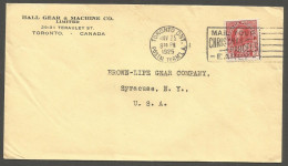 1925 Hall Gear & Machine Corner Card Cover 3c Admiral Slogan Toronto Ontario - Storia Postale