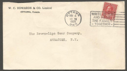 1925 W C Edwards & Co Corner Card Cover 3c Admiral Slogan Ottawa Ontario - Histoire Postale