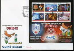 Guinea Bissau 2021, Against Covid, WHO, Red Cross, Map, Flag, 6val In BF In FDC - Medicine