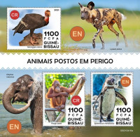 Guinea Bissau 2021, Animals In Danger, Penguin, Monkey, Jena, Elephant, 3val In BF - Eléphants