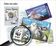 Guinea Bissau 2021, Animals On Stamps, Seal, Owl, BF - Adler & Greifvögel