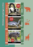 Guinea Bissau 2021, Animals In Danger, Monkey, Turtle, Elephant, Panda, 3val In BF - Elefanti