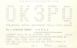 QSL Card Czechoslovakia Radio Amateur Station OK3PQ  Y03CD 1983 Tono - Radio Amatoriale