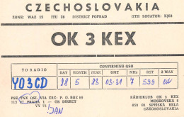 QSL Card Czechoslovakia Radio Amateur Station OK3KEX Y03CD 1983 Bela - Radio Amatoriale