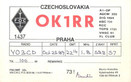 QSL Card Czechoslovakia Radio Amateur Station OK1RR Y03CD 1989 Martin Kratoska - Radio Amatoriale