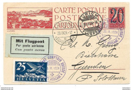 13 - 57 - Entier Postal  Lausanne Comptoir Suisse - Vol Lausanne-Zürich 1924 - Autres & Non Classés