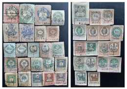 K. U. K. Ungarn Alte Steuermarken(40), Gestempelt, 17 Briefmarken Auf Papier Geklebt. - Fiscaux