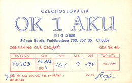 QSL Card Czechoslovakia Radio Amateur Station OK1AKU Y03CD 1984 Stepan Bosak - Radio Amatoriale