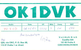 QSL Card Czechoslovakia Radio Amateur Station OK1DVK Y03CD 1983 Vojtech Krob - Radio Amatoriale