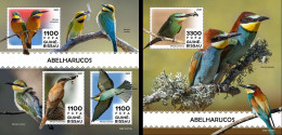 Guinea Bissau 2021, Animals, Bee-eaters, 3val In BF +BF - Pájaros Cantores (Passeri)