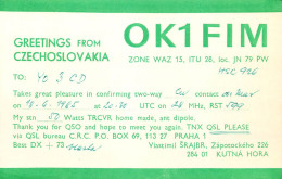 QSL Card Czechoslovakia Radio Amateur Station OK1FIM Y03CD Vlastimil Srajbr - Radio Amateur