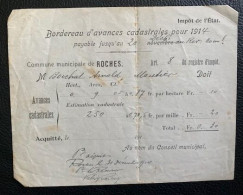 70100 - Bordereau D'avances Cadastrales Pour 1914 Commune De Roches - Suisse