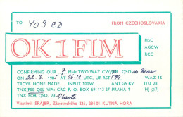 QSL Card Czechoslovakia Radio Amateur Station OK1FIM Y03CD Kutna Hora - Radio Amateur