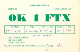 QSL Card Czechoslovakia Radio Amateur Station OK1FTX Y03CD Leopold Urban - Radio Amatoriale