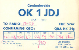 QSL Card Czechoslovakia Radio Amateur Station OK1JDJ Y03CD Jiri Dolezal - Radio Amatoriale