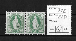 1900 - 1903 STEHENDE HELVETIA ► 14 Zähne Senkrecht Kontrollzeichen Form B    ►SBK-74E* / Im Paar◄ - Unused Stamps