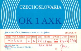 QSL Card Czechoslovakia Radio Amateur Station OK1AKX Y03CD Jan - Radio Amateur