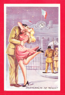 Illust-1737Ph49  CARRIERE, Permission De Minuit, Un Militaire Et Une Jeune Femme Qui S'embrassent Devant La Caserne - Carrière, Louis