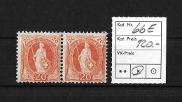 1900 - 1903 STEHENDE HELVETIA   14 Zähne Senkrecht Kontrollzeichen Form B    ►SBK-66E* / Im Paar◄ - Unused Stamps