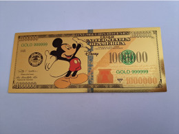 BANKNOTE / GOLDFOIL BILJET /DISNEY /ONE MILION DOLLARS/ MICKEY MOUSE   / SOUVENIR BILJET / UNC ** Goldfoil 030 ** - Andere & Zonder Classificatie