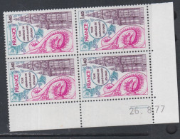 France N° 1948 XX Saint-Amand Les Eaux En Bloc De 4 Coin Daté Du 26 . 8 . 77 ; 2 Traits Sans Charnière, TB - 1970-1979