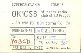 QSL Card Czechoslovakia Radio Amateur Station OK1OSB Y03CD 1988 Bev - Radio Amateur