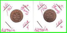 ALEMANIA – GERMANY - ( REPUBLICA FEDERAL ) 2 MONEDAS DE 2.- PFENNING . AÑO 1963  CECAS - F-G.KM-106 - 2 Pfennig