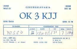 QSL Card Czechoslovakia Radio Amateur Station OK3KJJ Y03CD 1983 Sala - Radio Amatoriale