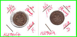 ALEMANIA – GERMANY - ( REPUBLICA FEDERAL ) 2 MONEDAS DE 2.- PFENNING . AÑO 1965  CECAS - D-F.. - 2 Pfennig