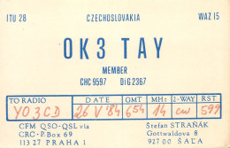 QSL Card Czechoslovakia Radio Amateur Station OK3TAY Y03CD 1984 Stefan Stranak - Amateurfunk