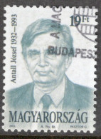 Hungary 1993 Single Stamp Celebrating The Death Of Jozsef Antall, 1932-1993 In Fine Used - Gebruikt