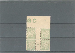 MILLESIME -TAXE N°30-   BLOC DE 4 -15 C VERT JAUNE   -N** -  MANCHETTE GC -MILLESIME 7 = 1917 - Millésime