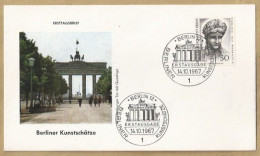 DE.- ERSTTAGSBRIEF. BERLINER KUNSTSCHATZE. BRANDENBURGER TOR MIT QUADRIGA. ERSTAUSGABE 14.10.1967. BERLIN 12. FDC. - 1948-1970