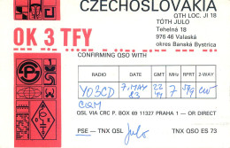 QSL Card Czechoslovakia Radio Amateur Station OK3TFY Y03CD Toth Julo - Radio Amateur