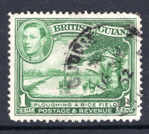 British Guiana 1938-52 KGVI Pictorials - 1c Ploughing A Rice Field - P.12½ - Green Used (SG 308a) - Guyana Britannica (...-1966)