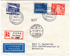 Schweden 1938, 3 Stamps On Regd. Flight Cover From Stockholm To Zürich CH - Brieven En Documenten