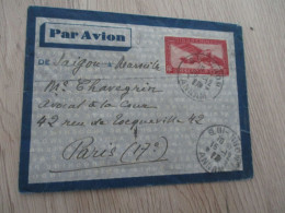 Entier Indochine Saïgon 1933 Pour Paris Flamme Avion Pari Au Dos Gagnez Du Temps - Cartas & Documentos