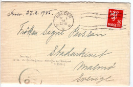 Norwegen 1945, Ao Durchlauf Zensur Auf Brief M. 20 öre V. Halden N. Schweden. - Lettres & Documents
