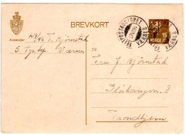 Norwegen 1934, FELTPOSTKONTORET VAERNES Klar Auf Auf 15 öre Ganzsache - Covers & Documents