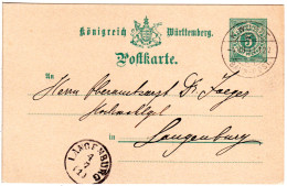 Württemberg 1893, K. WÜRTT. BAHN-POST 85 Auf 5 Pf. Ganzsache  V. Niederstetten - Lettres & Documents