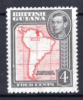 British Guiana 1938-52 KGVI Pictorials - 4c Map - P.12½ HM (SG 310) - Guyane Britannique (...-1966)