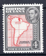 British Guiana 1938-52 KGVI Pictorials - 4c Map - P.12½ HM (SG 310) - Britisch-Guayana (...-1966)