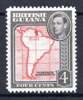 British Guiana 1938-52 KGVI Pictorials - 4c Map - P.12½ HM (SG 310) - Guyane Britannique (...-1966)