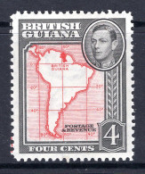 British Guiana 1938-52 KGVI Pictorials - 4c Map - P.12½ HM (SG 310) - Guyana Britannica (...-1966)