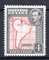 British Guiana 1938-52 KGVI Pictorials - 4c Map - P.12½ HM (SG 310) - Britisch-Guayana (...-1966)