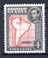 British Guiana 1938-52 KGVI Pictorials - 4c Map - P.12½ HM (SG 310) - Guyana Britannica (...-1966)