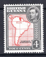 British Guiana 1938-52 KGVI Pictorials - 4c Map - P.13 X 14 HM (SG 310b) - Guyana Britannica (...-1966)